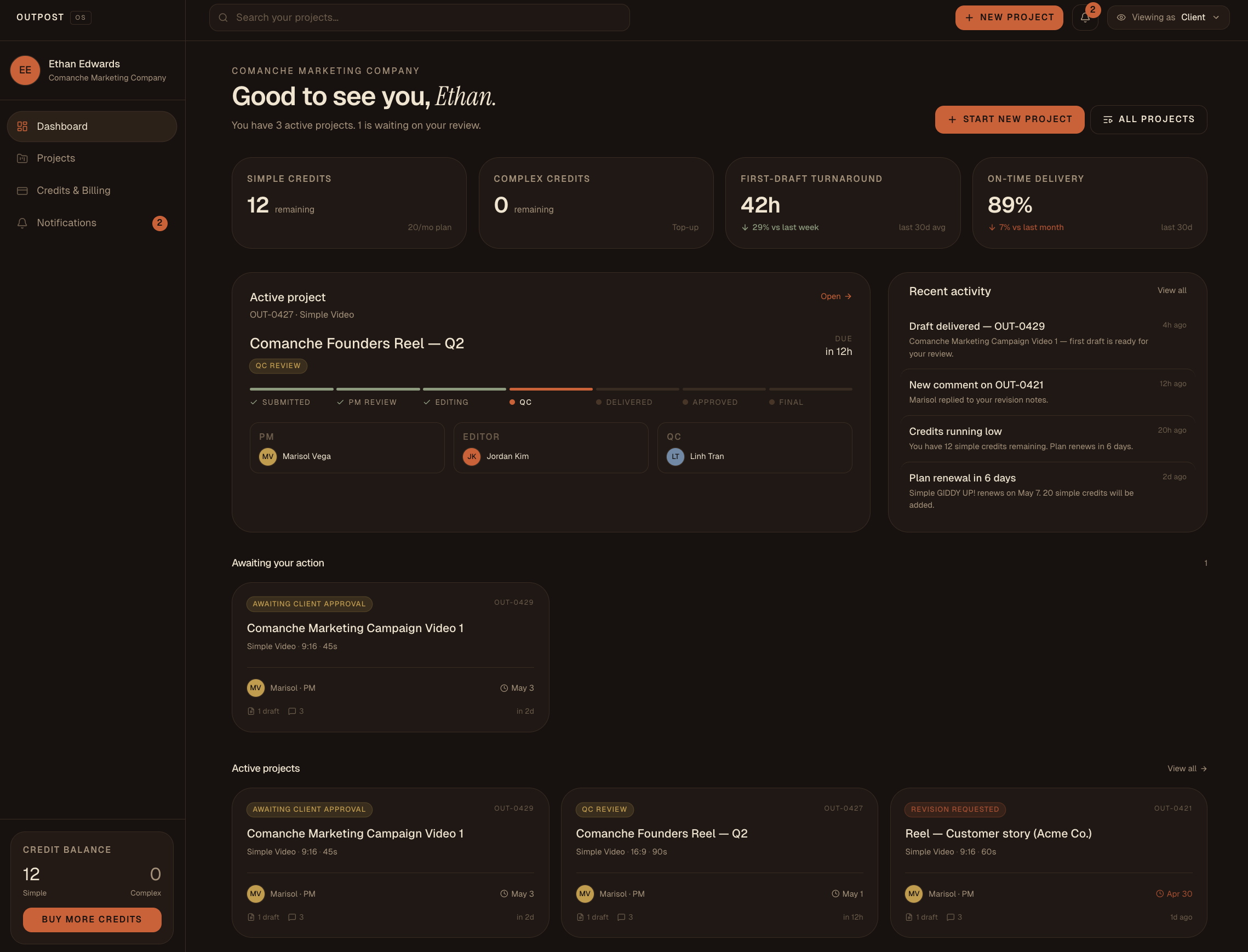 OUTPOST HQ dashboard